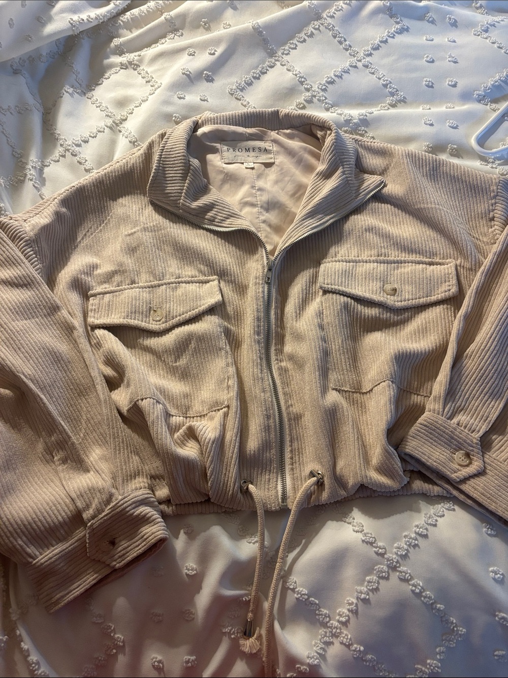Promesa Light Beige Corduroy Zip Utility Jacket